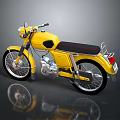 Yellow Motorcycle with Black Seat Chrome Accents Shiny Wheels and Reflection on Dark Surface