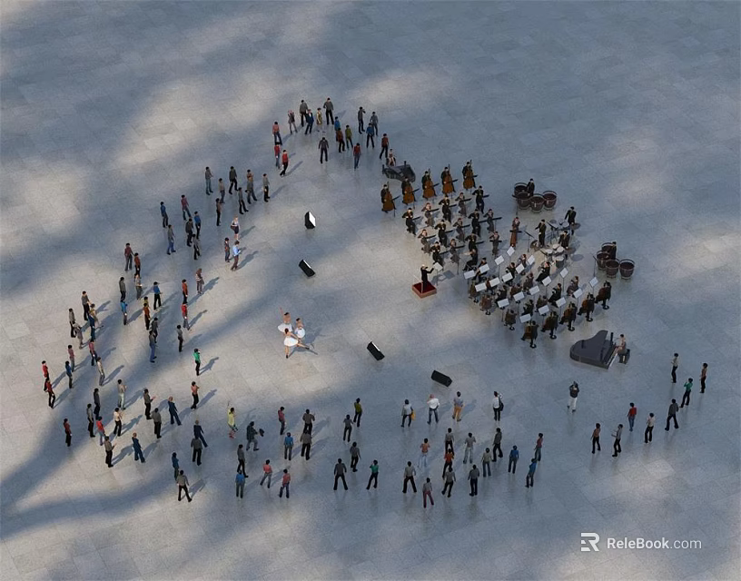 Many People Gathered In Circular Formation On Snowy Open Ground Area 3d model 