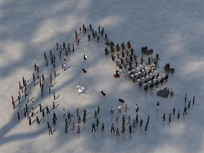 Many People Gathered In Circular Formation On Snowy Open Ground Area 3d model