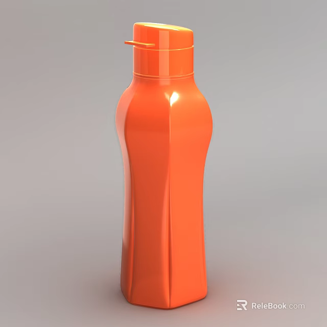 Orange Sleek Curved Plastic Bottle With Pump Dispenser For Daily Use 3d model 