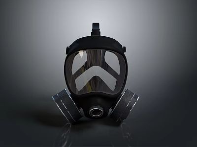 Black Military Weapon Protective Gas Mask With Dual Filters And Clear Visor 3d model