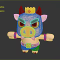 3D Cute Cartoon Pig Sculpture Featuring Black Horns Yellow Crown Outstretched Arms And Angry Expression