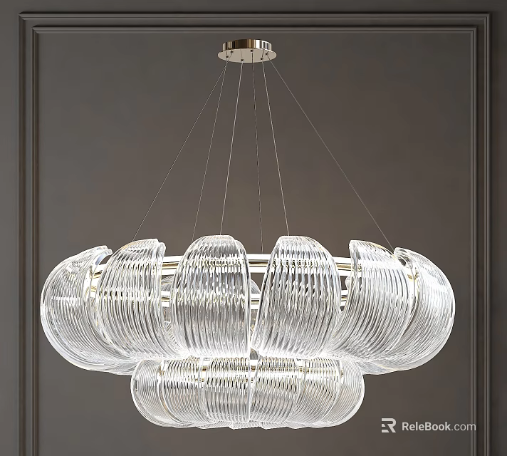 Modern Transparent Glass Chandelier With Double Layer Circular Design And Metal Frame 3d model 