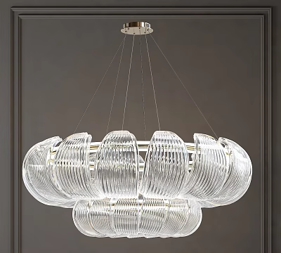 Modern Transparent Glass Chandelier With Double Layer Circular Design And Metal Frame 3d model