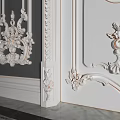 Elegant White Double Doors With Carved Patterns Golden Handle And Ornate Wall Panels