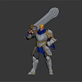 Blonde Haired Warrior in Silver Blue Armor Wielding Giant Sword with Blue Accents
