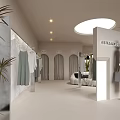 Modern Open Clothing Store With White Interior Green Plants Clothing Racks Mannequins And Round Skylight