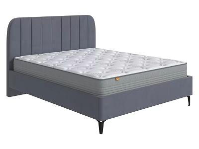 Double Bed With Grey Vertical Tufted Headboard White Mattress And Black Legs 3d model