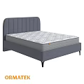 Double Bed With Grey Vertical Tufted Headboard White Mattress And Black Legs