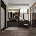 Elegant Modern Hotel Room Interior With Comfortable Bed Dark Wood Furniture And Soft Lighting