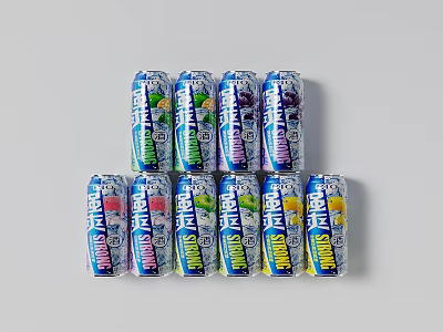 Stack Of Colorful Canned Beverages With Various Flavors Including Lime Grape Strawberry And Lemon 3d model