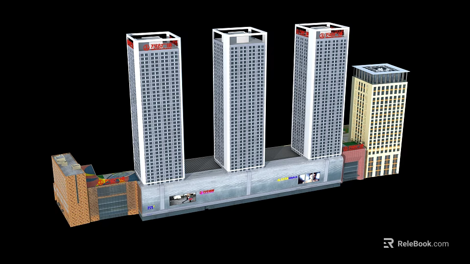 Modern Commercial Complex Featuring Multiple Tall Towers And Ground Floor Commercial Space 3d model