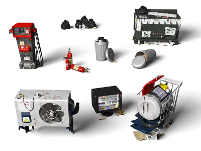 Various Household Electrical Appliances Including Electric Fan Monitor And Table Lamp For Daily Use 3d model