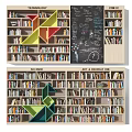 Modern Bookcases Featuring Geometric Shapes Science Art Sections And Blackboard Wall 3d model