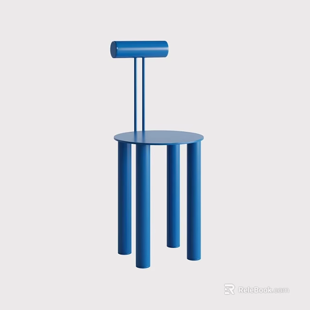 Modern Blue Leisure Chair with Cylindrical Backrest Round Seat and Slim Legs 3d model 