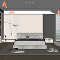 Modern Bedroom Interior Design With Bed Nightstands Floor Lamp Wardrobe And Blinds