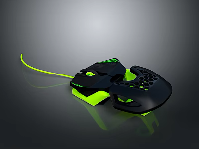 Wired Gaming Mouse With Black Body Green Accents And Perforated Design For Daily Use 3d model