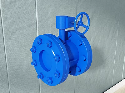 Blue Industrial Valve With Flange And Handwheel For Industrial Equipment Applications 3d model