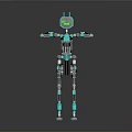 Turquoise And Black Mechanical Robot With Green Display Screen And Articulated Limbs
