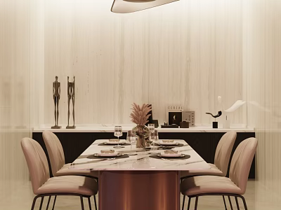 Elegant Modern Restaurant Interior With Marble Dining Table Chairs And Decorative Items 3d model