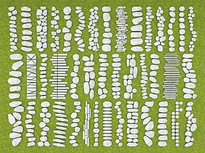 Various Stepping Stones Design Patterns For Garden Path On Green Grass 3d model
