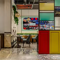 Modern Restaurant Interior With Pendant Lights Tables Chairs Green Plants Bicycle Decor And Tiled Floor