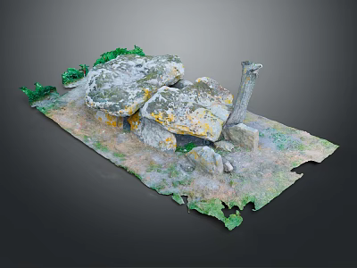 Natural Wood And Stone Composition With Mossy Rocks Greenery And Weathered Surfaces 3d model