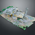 Natural Wood And Stone Composition With Mossy Rocks Greenery And Weathered Surfaces