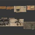 Vintage Workshop Setup With Workbench Tool Cabinet Bookshelf Old Typewriter And Wooden Crates