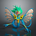 Colorful Fantasy Creature With Green Spiky Mane Blue Serpentine Body And Colorful Patterned Wings