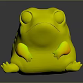 Green Cartoon Frog With Yellow Eyes And Serious Expression Sitting On Black Surface With Reflection 3d model