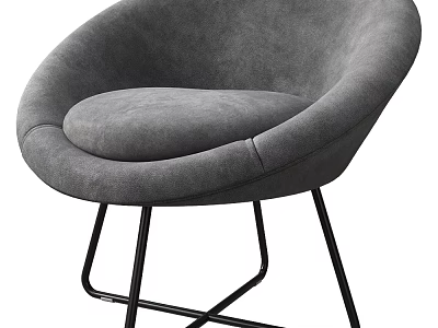 Modern Gray Velvet Leisure Chair With Rounded Seat And Black Metal Legs 3d model