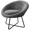 Modern Gray Velvet Leisure Chair With Rounded Seat And Black Metal Legs