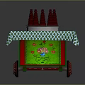 Cart With Green Checkered Cloth Red Cones Granular Substance Red Wheels Green Lights