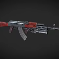 AK Assault Rifle with Wooden Stock Handguard Black Metal Body and Magazine