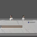 Modern Marble Reception Desk With Built in Lighting Company Logo And Staff In Office