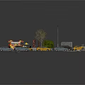 Miniature Urban Traffic Scene Model With Various Cars Small Kiosk Trees And Street Lamp