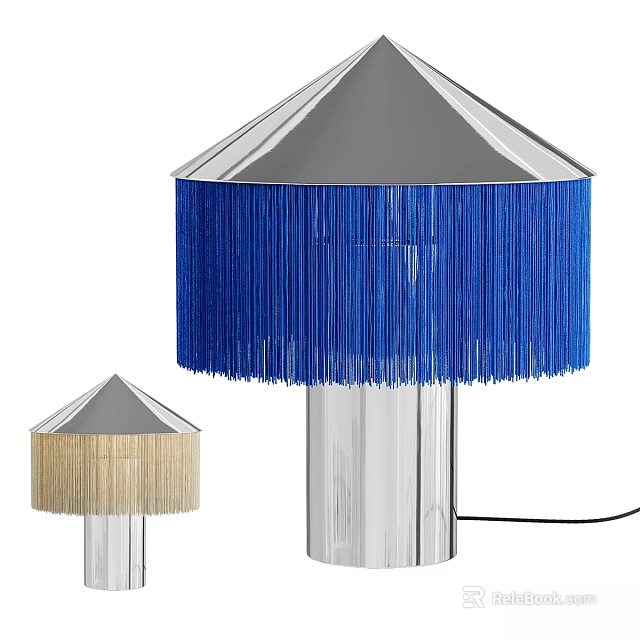 Two Stylish Table Lamps With Blue And Beige Tassel Shades And Transparent Bases 3d model 
