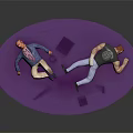 Two Toy Dolls Lying On Purple Circular Mat With Reclined Positions