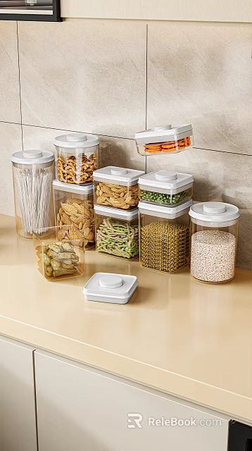 Clear Storage Jars Keep Kitchen Counter Tidy With Dry Goods 3d model 
