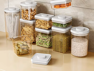 Clear Storage Jars Keep Kitchen Counter Tidy With Dry Goods 3d model