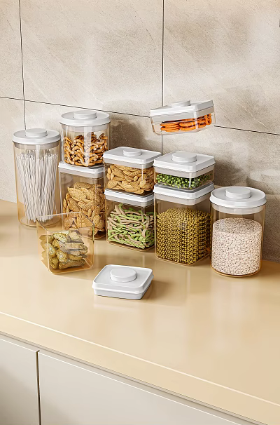 Clear Storage Jars Keep Kitchen Counter Tidy With Dry Goods 3d model