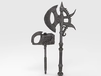 Two Detailed Fantasy Battle Axes With Intricate Blades And Decorative Handles 3d model