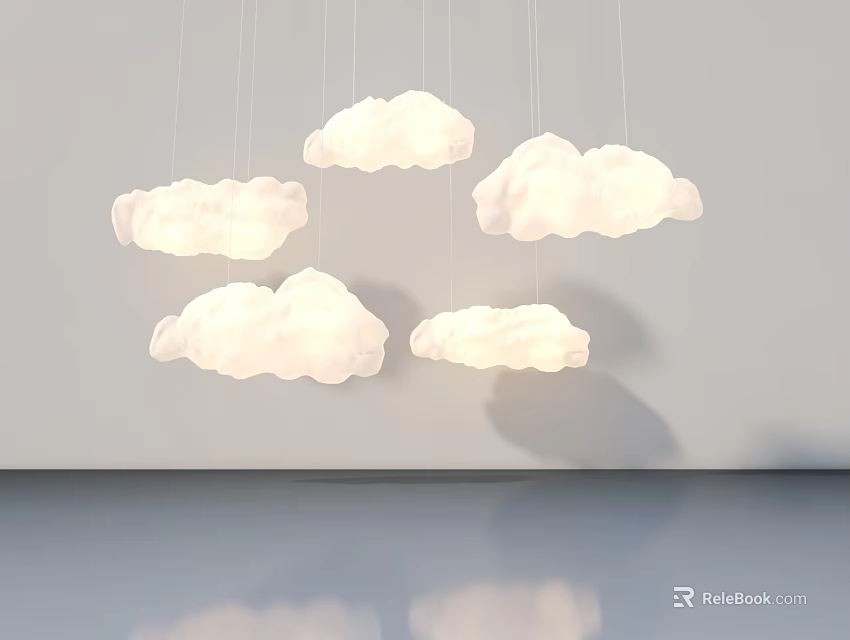 White Cloud Shaped Pendant Lights Hanging With Reflections On Smooth Surface 3d model 