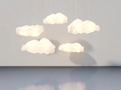 White Cloud Shaped Pendant Lights Hanging With Reflections On Smooth Surface 3d model
