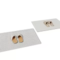 Two Light Colored Square Carpets with Woven Texture and Slippers on Top 3d model