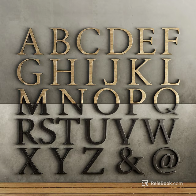 Artistic Metal Alphabet And Symbol Sculpture Design With Brass And Dark Tones 3d model 