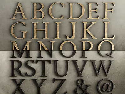 Artistic Metal Alphabet And Symbol Sculpture Design With Brass And Dark Tones 3d model