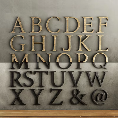 Artistic Metal Alphabet And Symbol Sculpture Design With Brass And Dark Tones 3d model Artistic Metal Alphabet And Symbol Sculpture Design With Brass And Dark Tones 3d model