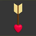 3D Rendered Golden Arrow With Brown Shaft And Red Heart On Gray Background